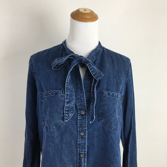 RAILS Long Sleeve Dark Vintage Wash ROSALEE Tie Collar Chambray Denim Shirt - Picture 6 of 12
